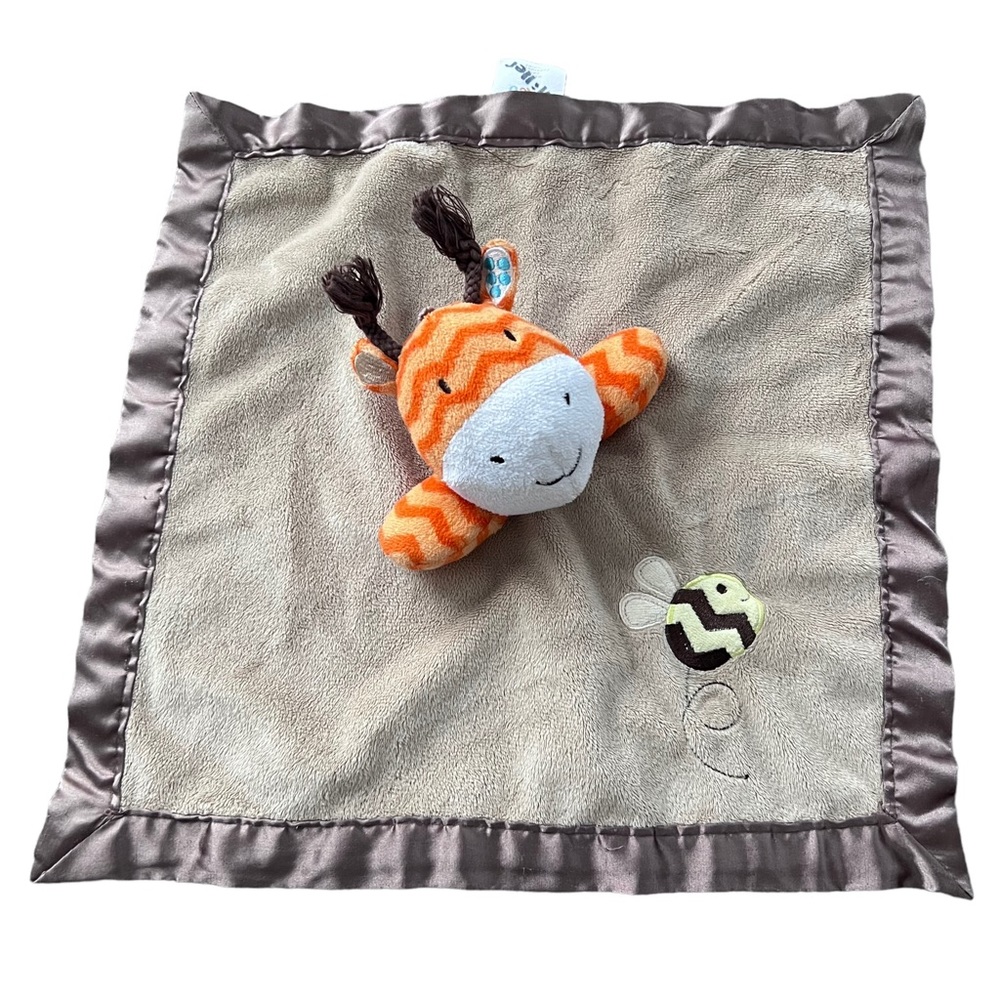Circo Giraffe & Bee Tan Plush Satin Orange Chevron Baby Security Blanket Lovey